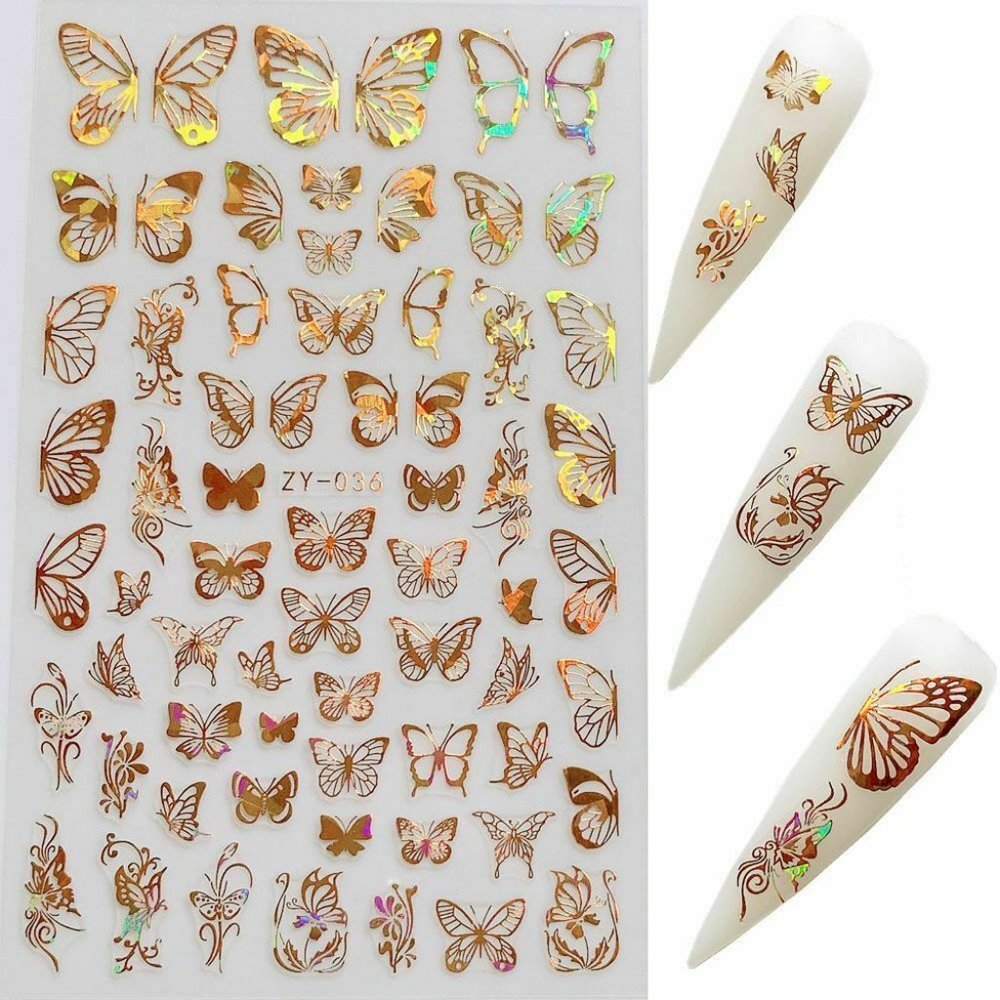 Butterfly Nail Stickers Nail Art Design DIY Decal Pink - US Stock